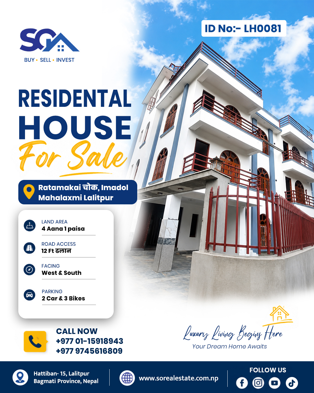 🏡 Luxury 3.5 Storey House for Sale in Ratamakai Chowk, Imadol, Lalitpur | 8 BHK Family Home